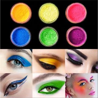 Pó Neon Maquiagem Arte Unha Colorido Carnaval Fluorescente Luz Negra Kit 6 Peças