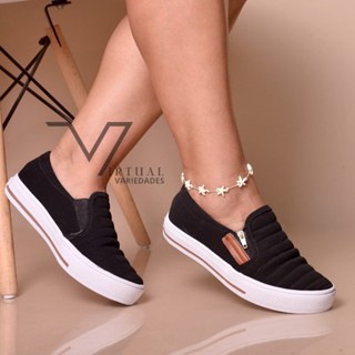 Tênis Sapatênis Feminino Casual  Slip On Com Zíper