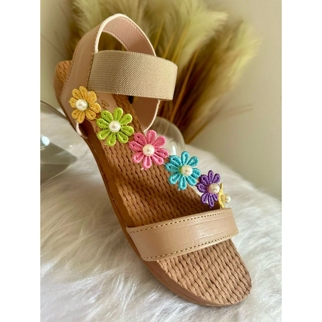 Sandália Feminina Rasteirinha Calcanhar Fechado Rasteira Flor Confortável Promoção Envio Imediato REF 203