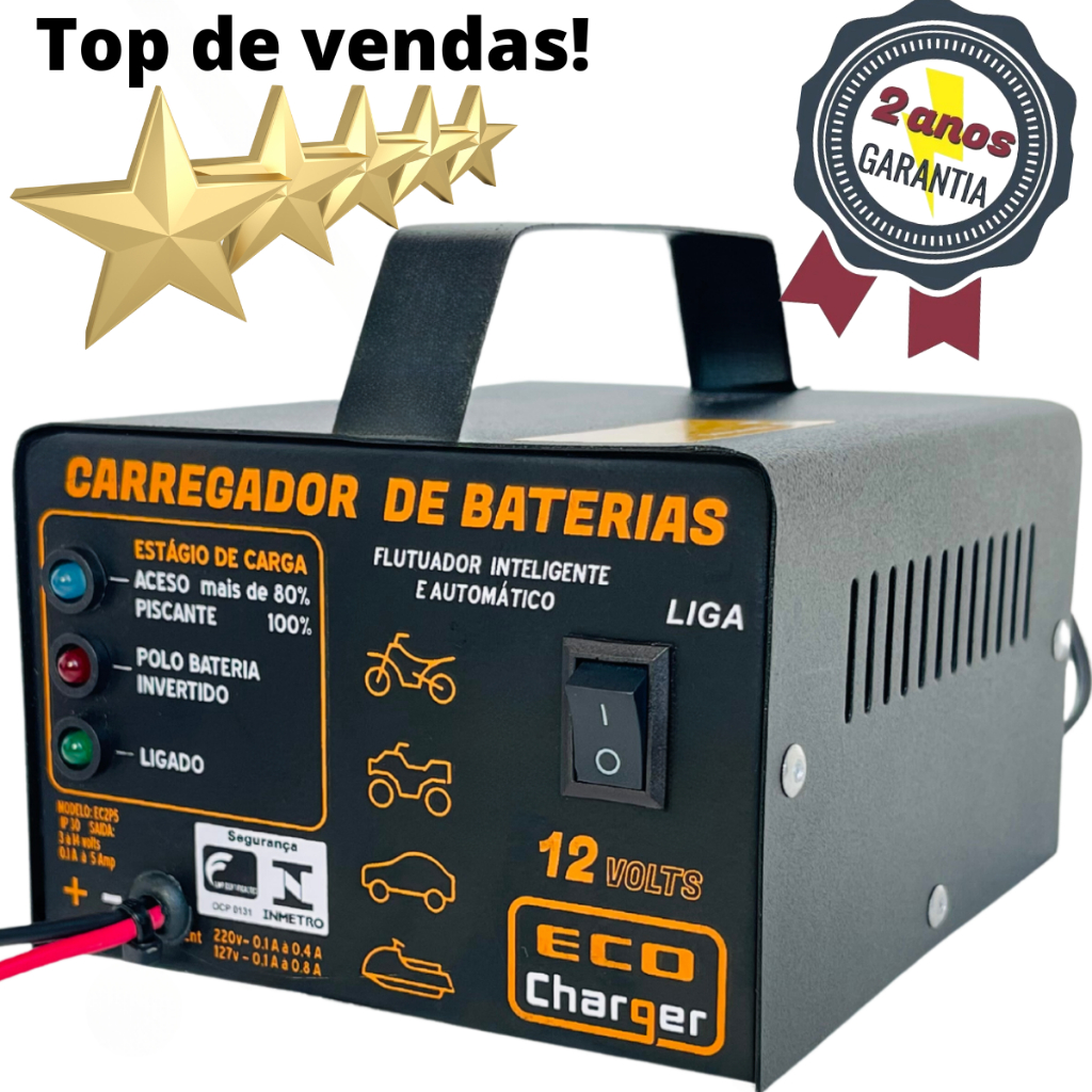 Carregador de Baterias 12V - Inteligente com Flutuador - Acessórios para Carro e Moto