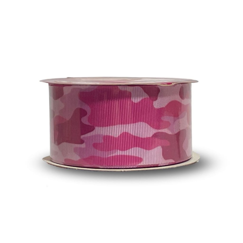 Fita De Gorgurão Estampada 38mm Progresso Nº9 Camuflada Rosa