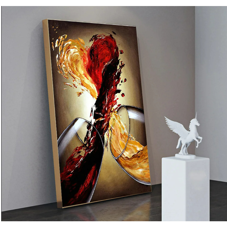 Quadro Decorativo Painel Unico, Mosaico Bordado De Strass, Taça De Vinho Tinto, Presente De Decoração De Casa