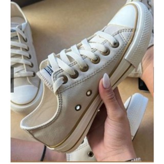 Tênis Feminino Classico All Star Bege Areia de Couro Vulcanizado 34-39 Vai na Caixa DISPONIVEL