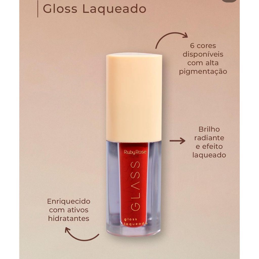 GLOSS Labial Linha GLASS com Efeito Laqueado Óleo de Framboesa Alta Cobertura - Ruby Rose Mais vendido cor BG02