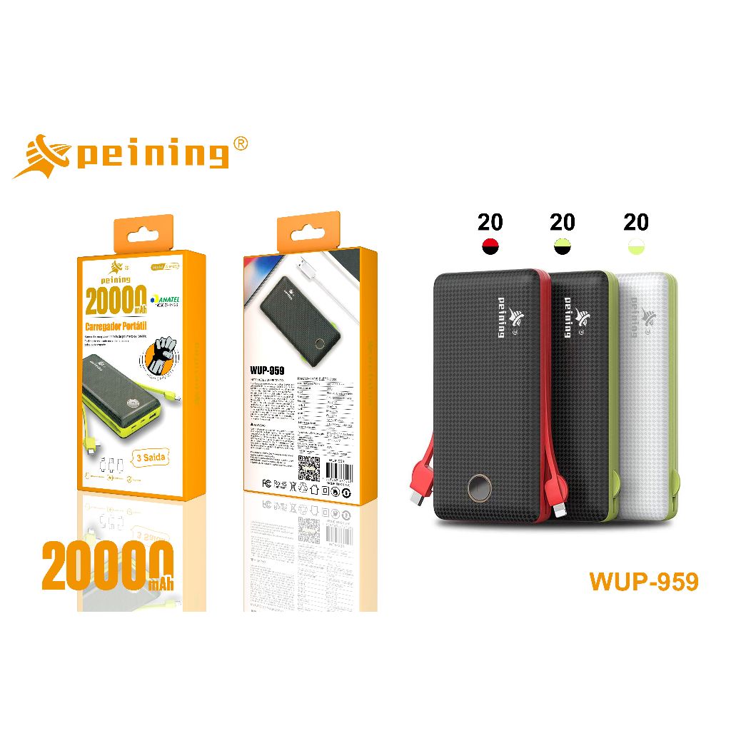 PEINING Carregador Portátil Power Bank 20000mAh Original - Mobile & Gadgets