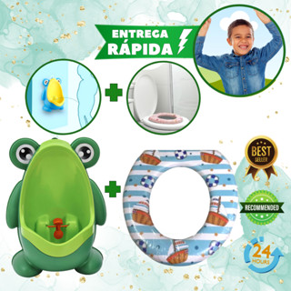 kit desfralde infantil masculino Assento Redutor Sanitário Para Crianças Macio Confortável Cor Marinheiro + Penico Sapo Mictório Vertical Meninos Língua Giratória para Desfraude cor verde para crianças