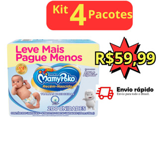 Kit com 4 Pacotes de Lenços Umedecidos Mamypoko Recém Nascido Suave Agua e Algodão 200 toalhinhas Validade 10/2024