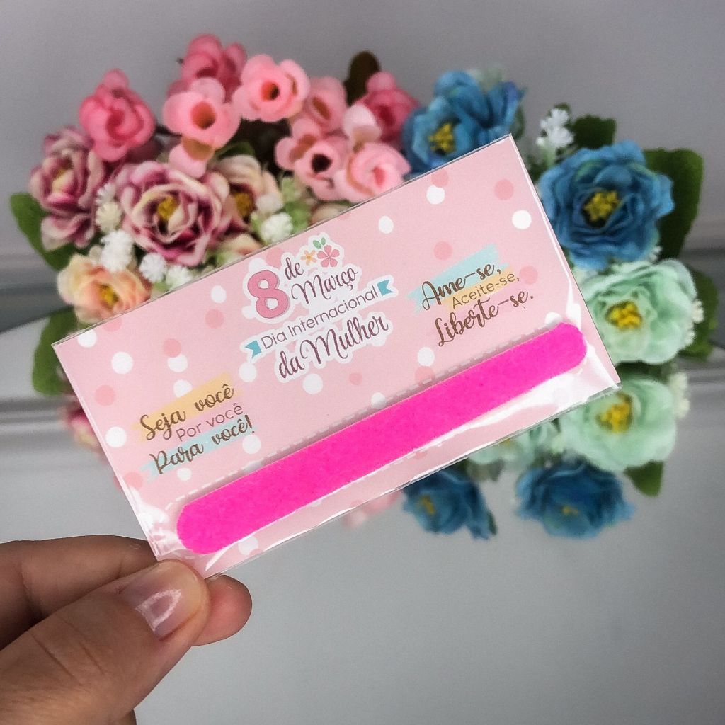 100 ou 50 Mini lixa de unha com cartão de Mimo ou lembrança para clientes. 8 de março Dia da mulher. em Oferta na Shopee