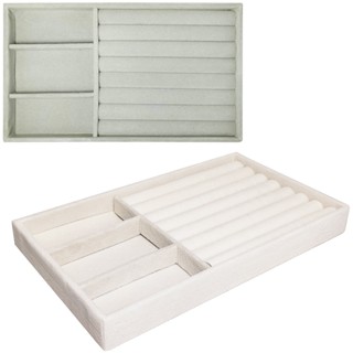 Bandeja Porta Joias Aneis, Brinco, 3 Divisorias 21,5x12,5 cm - SORTIDA: MARFIM OU CINZA