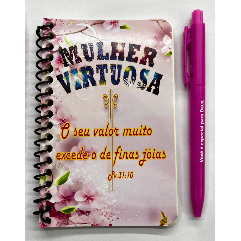 Kit caderneta mulher virtuosa com caneta Dia Internacional da mulher