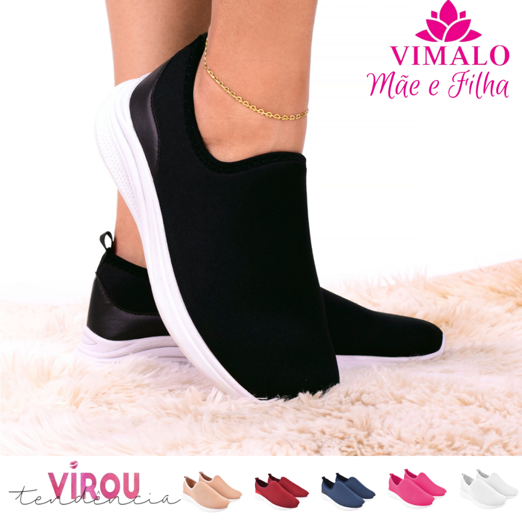 Tênis Feminino Meia Calce Fácil Slip On Leve Flexível Confortável Para Caminhada Academia Vl-05 em Oferta na Shopee