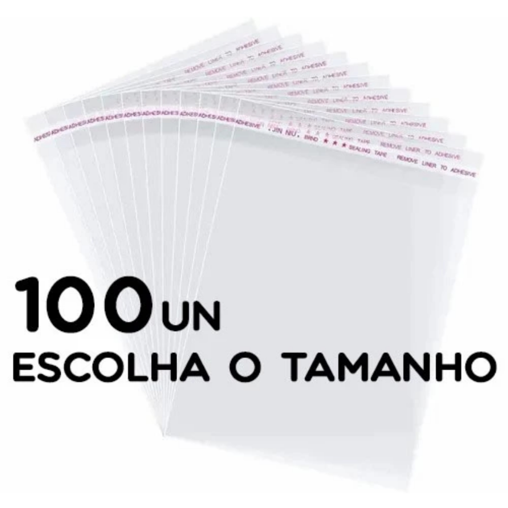 Saco Adesivado Kit Com 100 Transparente Plástico Sem Lapela