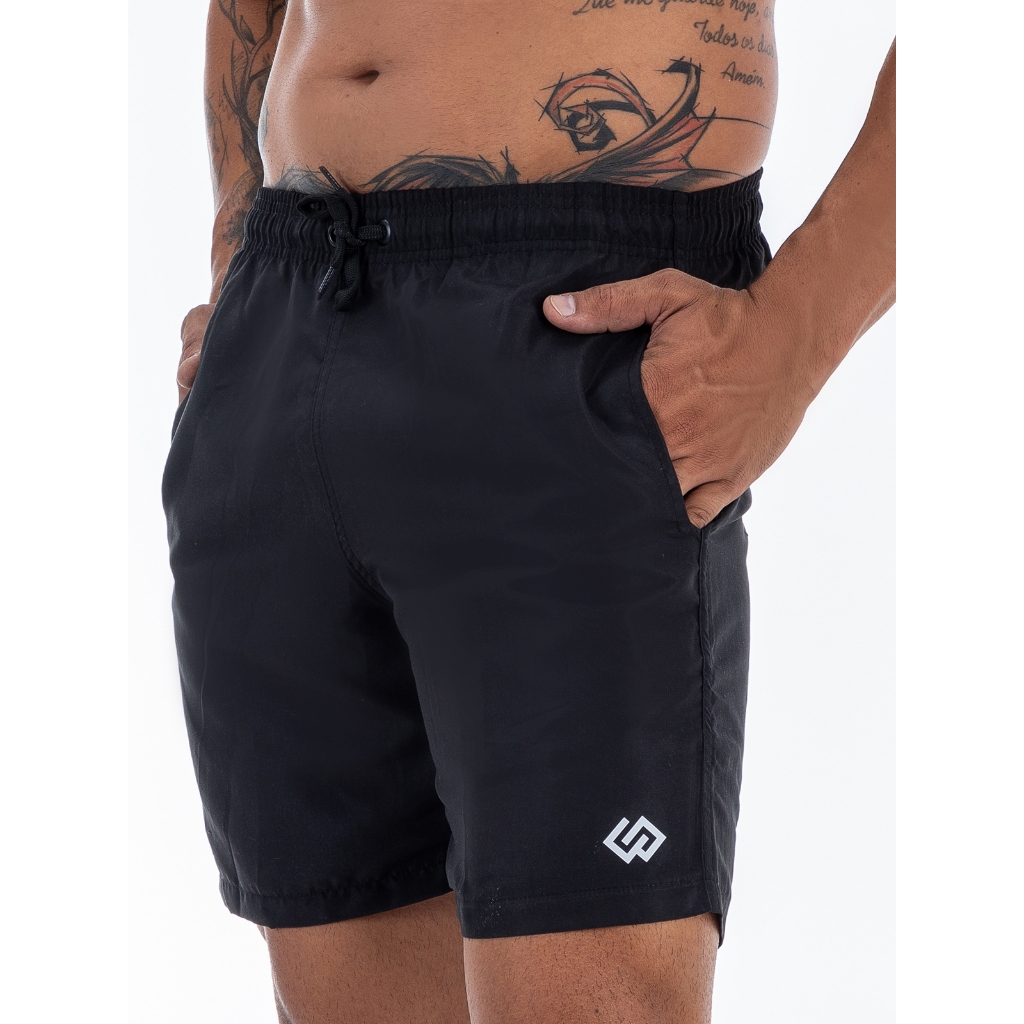 Short Bermuda Praia Masculino Preta Tactel c/ Elastano Premium Short Piscina Casual Original Premium