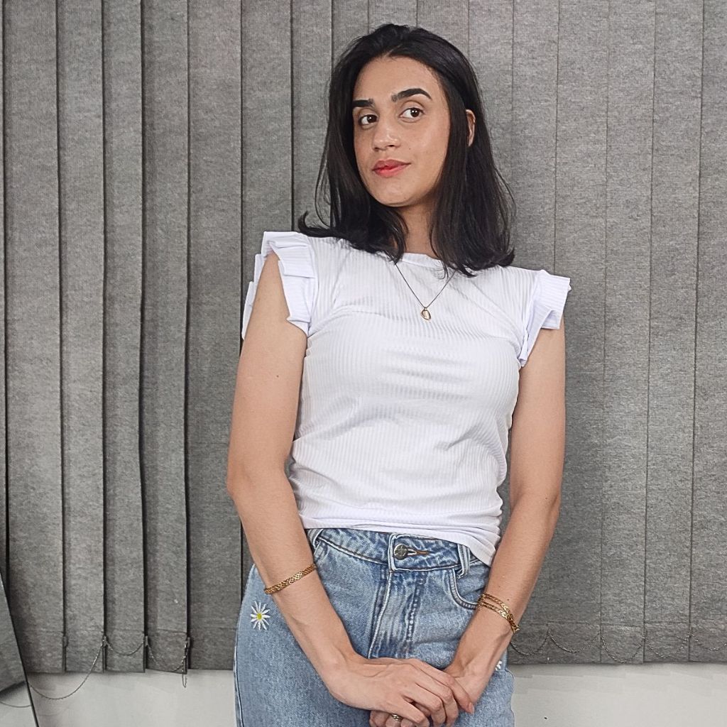 Blusinha Feminina Manga Babadinho Canelada Rosa Preto Branco Verde Militar Azul Marinho Confortável Verão Evangélica