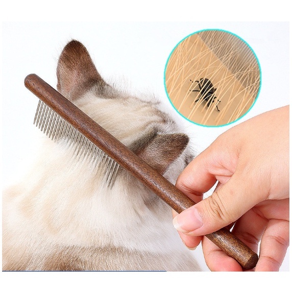 Escova Pente Madeira Para Removedor Cachorro e Gato Grooming Pet Removedor De Pêlos Massagem Gatos Aço Inoxidável