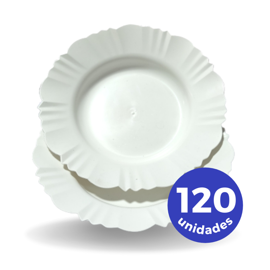 Kit 30 a 120 prato fundo com borda branco refeição churrasco festa prato redondo plastico branco