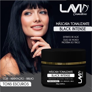 Máscara Tonalizante Preto Black Intense Lavid 250g, cabelos pretos, contém extrato de caviar, castanha da índia, óleo de monoi.