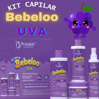KIT CAPILAR BEBELOO UVA BRILHO NUTRIÇÃO HIDRATAÇÃO CONTROLE DE FRIZZ E RESSECAMENTO ANTIQUEDA  PROTETOR TERMICO FORTALECE OS CABELOS E AJUDA NO CRECIMENTO