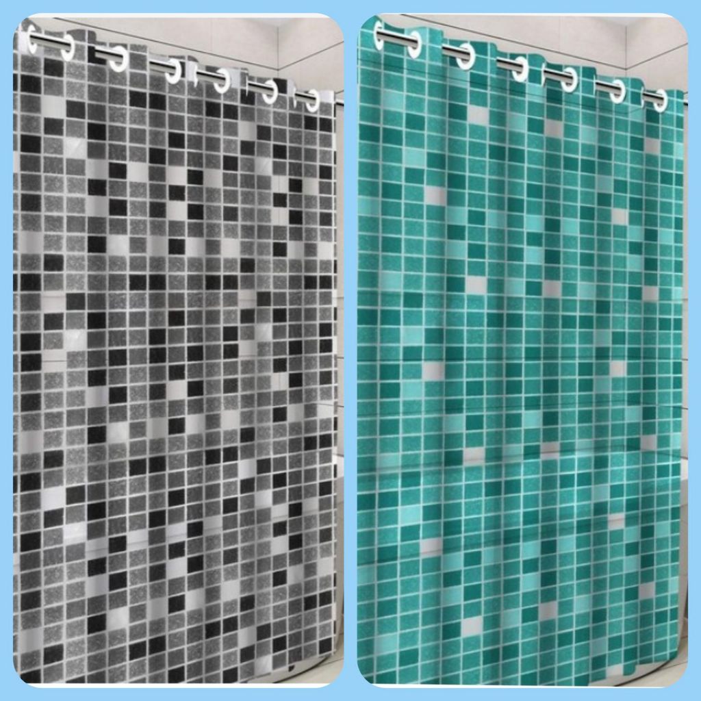 Cortina Para Box Curtina Banheiro com Ilhós Ladrilhos Verde ou Preto Antimofo Pvc Impermeável
