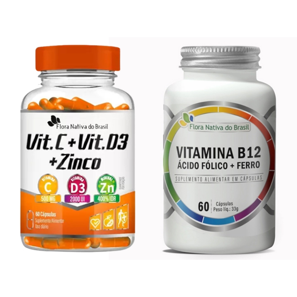 Ferro + Ácido Fólico + Vitaminas B12 C D3 Zinco 60 Capsulas em Oferta na Shopee