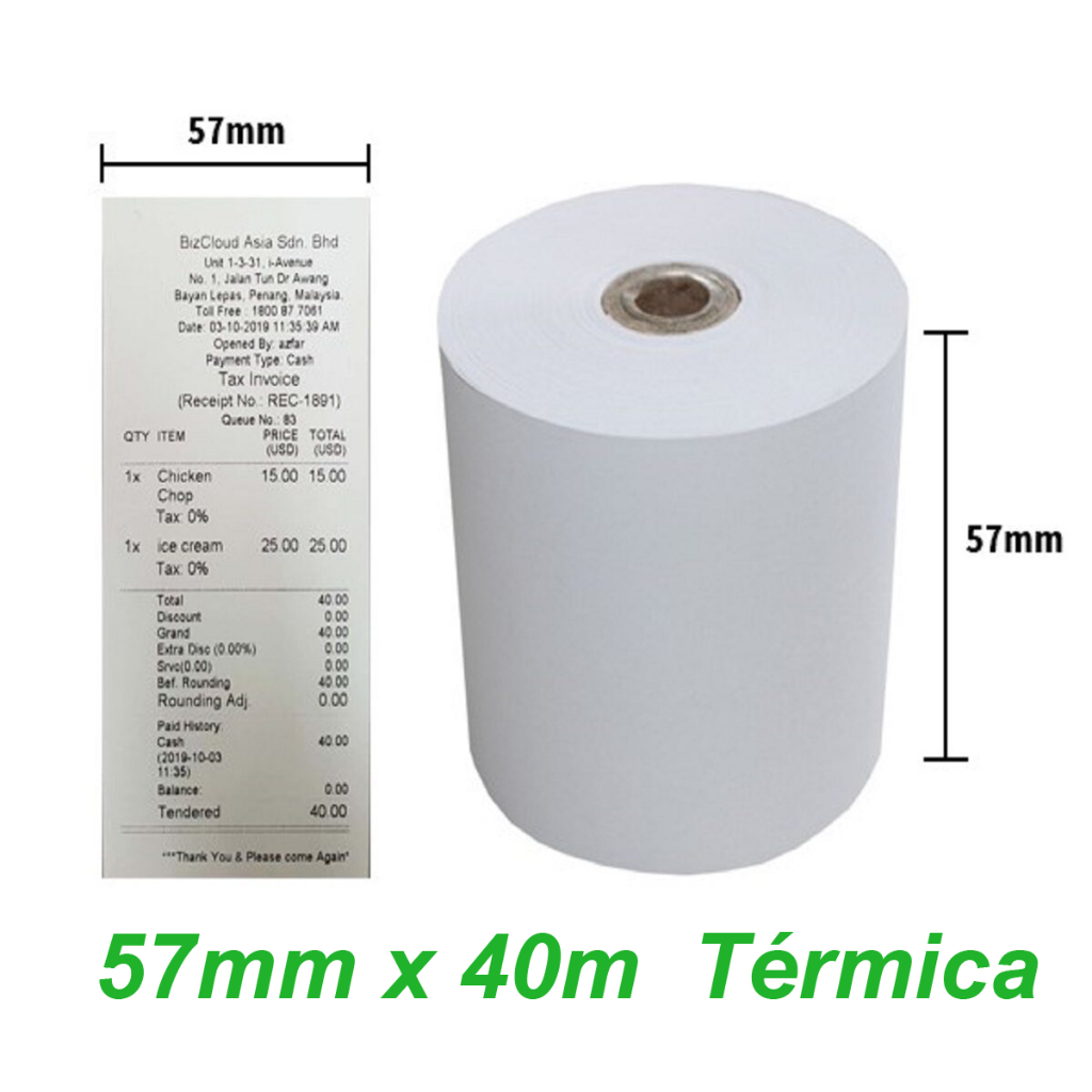 30 Rolos Bobina Térmica 57mm 57x40
