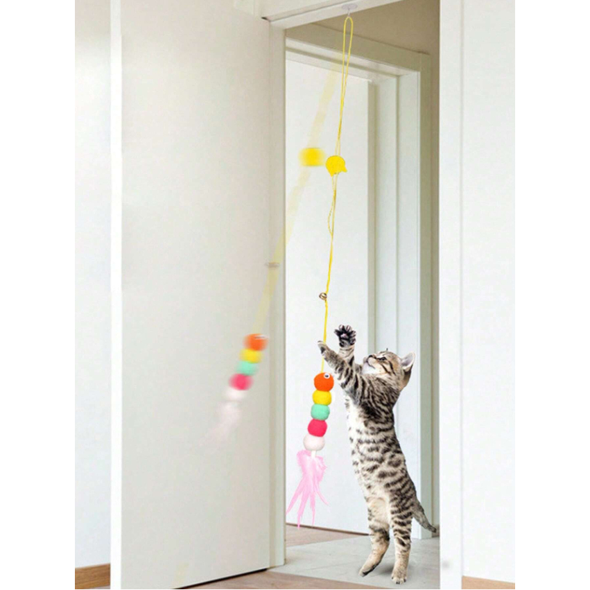 Brinquedo gato suspenso Elástico Rato/Lagarta Pena Para Gato Interativo De Pendurar na Porta