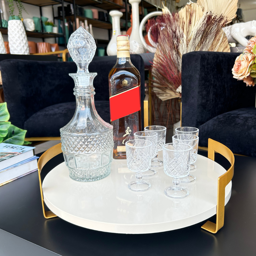 Bandeja Redonda Decorativa Alça em Ferro Laqueada Maravilhosa