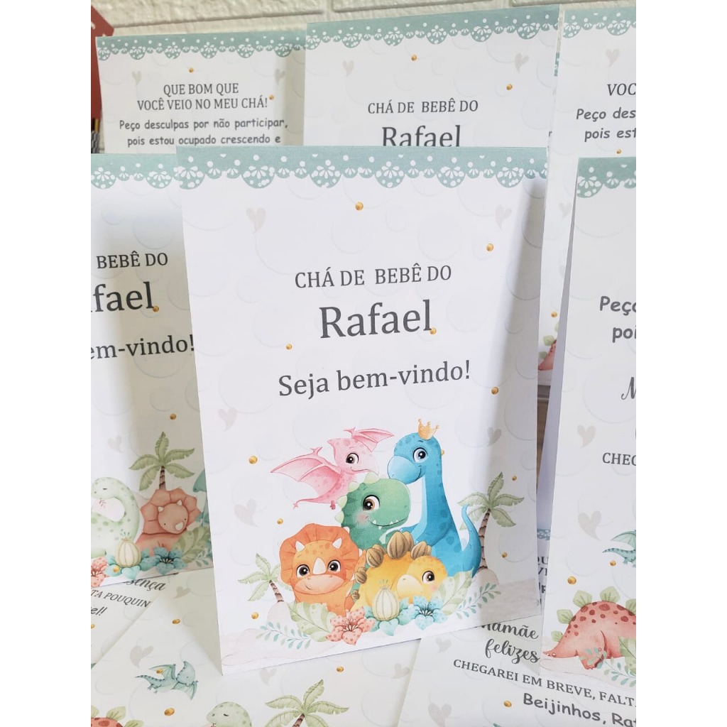 Kit Centro de mesa agradecimento personalizado Chá de bebê - Chá fraldas Tema Dino baby em Oferta na Shopee