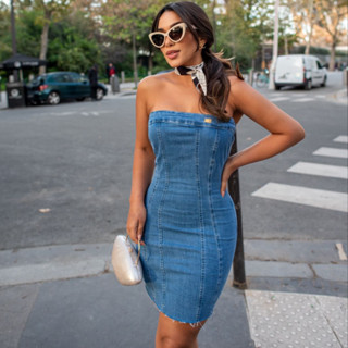 VESTIDO JEANS FEMININO COM LYCRA MODELADOR TUBINHO