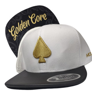 Boné MCD Golden Core Branco Aba Reta Preta De Fitao De Cria / Bone Aba Strapback