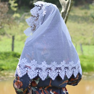 Véu Ccb Adulto Renda Guipir Floral Larga Tule Filó de Algodão (mod. Ester)