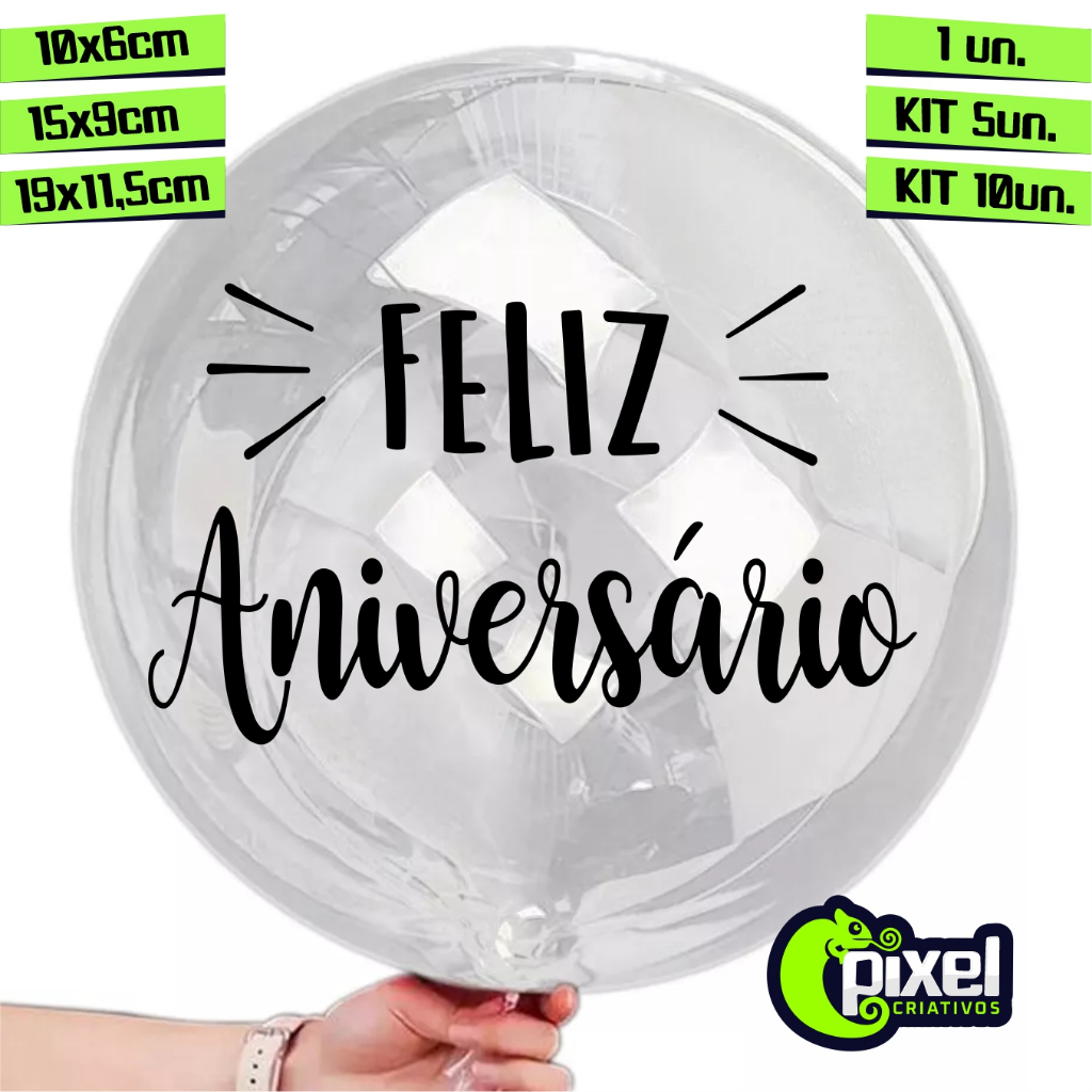 Adesivo Vinil "Feliz Aniversário" para balão, bexiga, bubble, varios tamanhos e quantidades