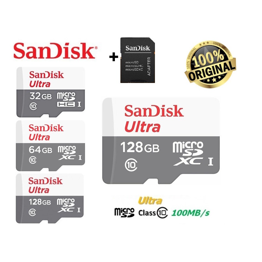 Cartão de Memória Sandisk 100% original Ultra 16GB 32GB 64GB 128GB 100mb/s Classe 10 Micro sd para smartphones notebooks em Oferta na Shopee