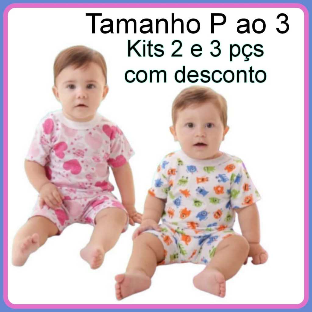 Pijama manga curta bebê verão malha 100% algodão menino e menina em Oferta na Shopee
