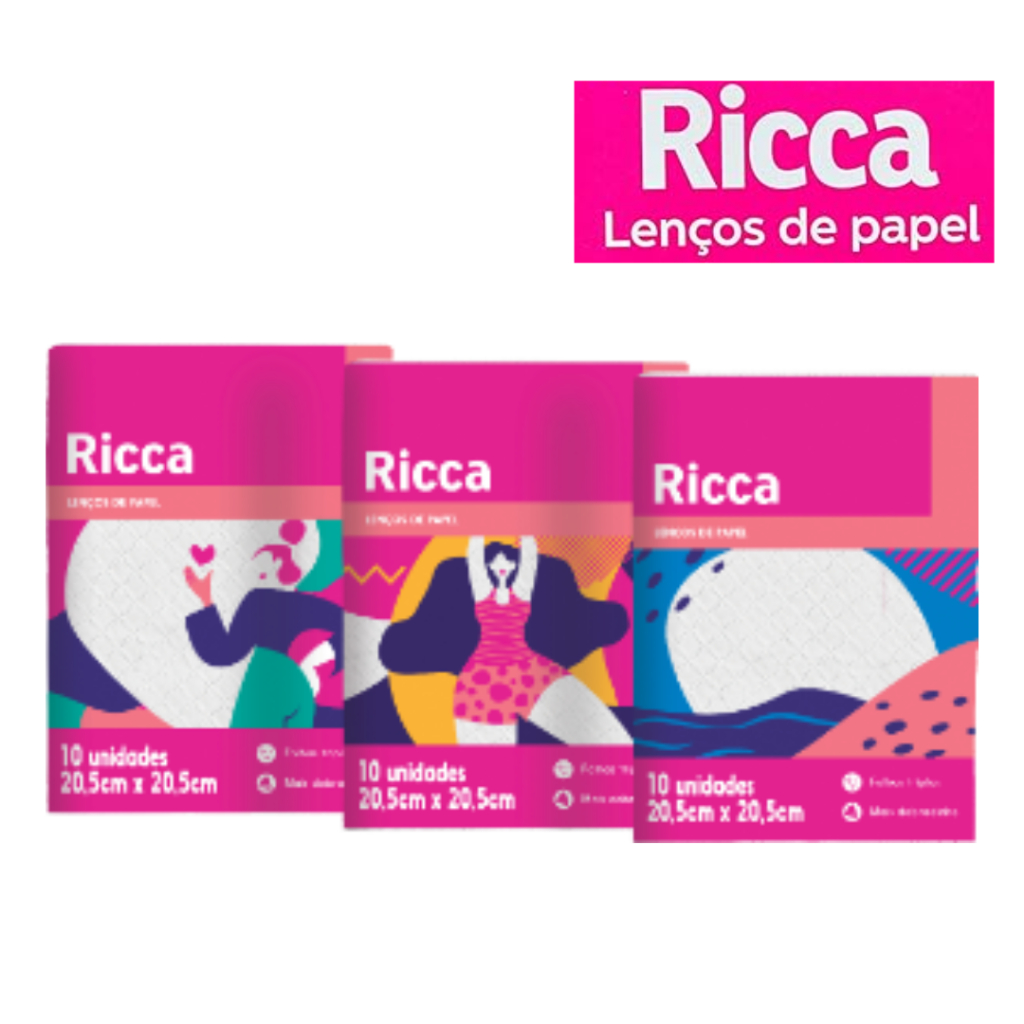 Kit 3 Lenços de Papel Mini Ricca 30 Unidades