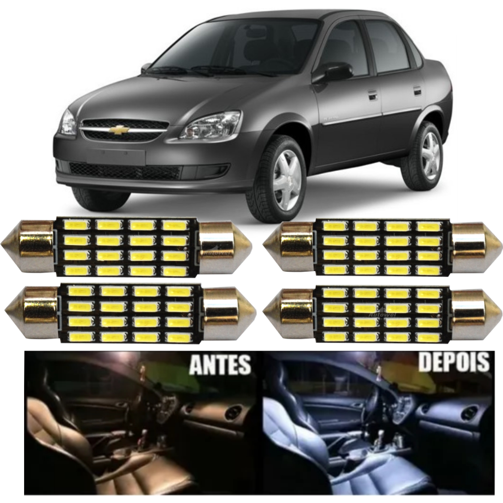 Kit Lâmpadas Led Corsa Classic 2011 2012 2013 2014 2015 2016  Teto Placa e Porta Luvas