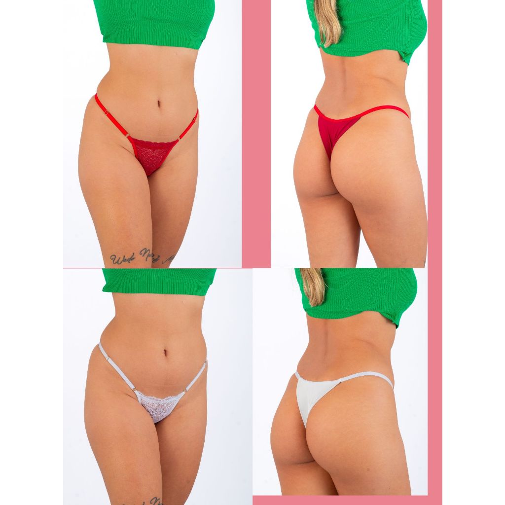 Kit 3 Tangas fio duplo, calcinha em renda e microfibra, tanga fio dental