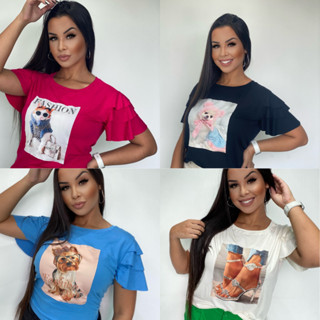 Camiseta Blusa T-Shirt Estampada Feminina Algodão Gola Redonda 100% Algodão Moda Casual