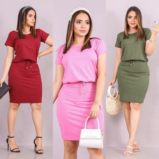 Vestido Midi Moda Secretária Elegância Com Elastico