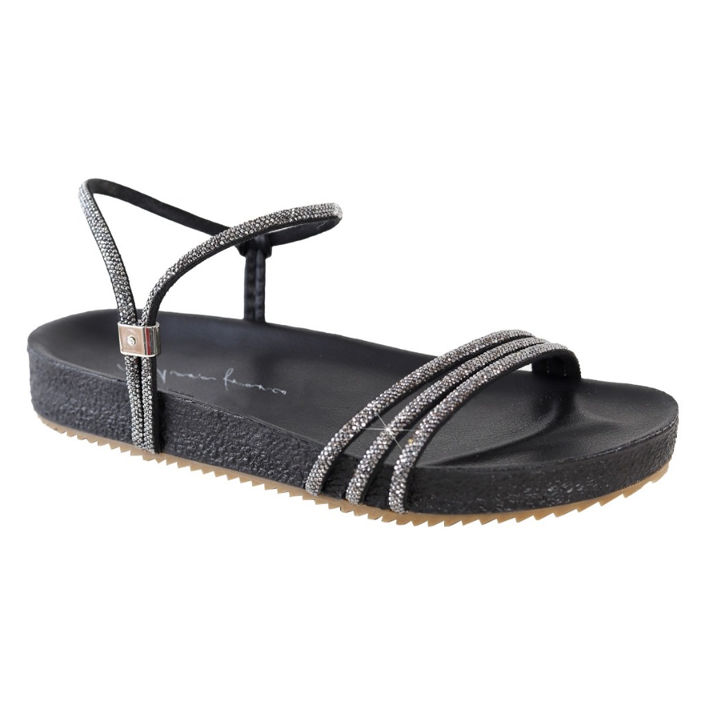 Sandália Papete Feminina  Birken Flatform Strass Miss Confort Tamanhos Especiais N°41, 42, 43 e 44.