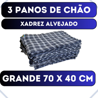 Kit com 3 Panos de Chão Grande 70x40cm - Saco Duplo Xadrez Azul Alvejado - Neves - Revenda - EV em Oferta na Shopee