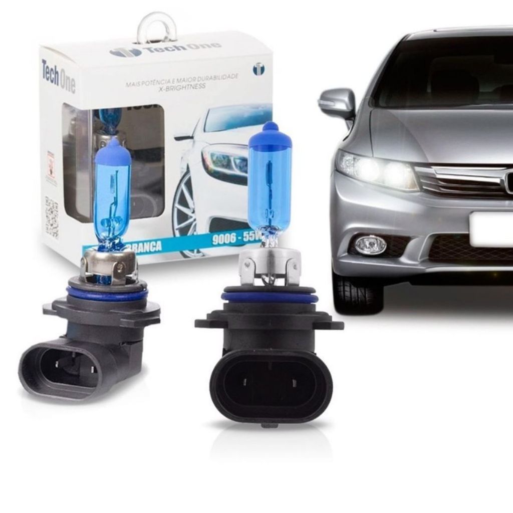 Par Lâmpada Super Branca HB4 9006 Efeito Xenon Tech One 8500K 51W 12V P22d