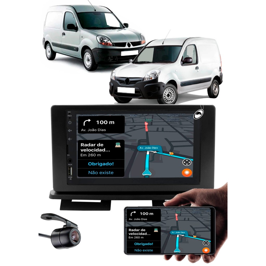 Multimídia 7" Polegadas Renault Kangoo 1998 até 2018 + Câmera de Ré