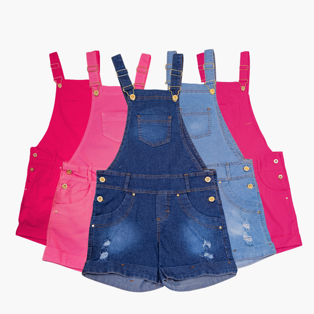 Macaquinho Feminino Jardineira Jeans Infantil Juvenil Menina