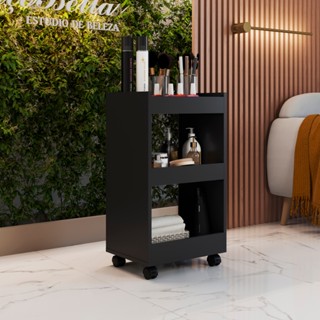 Carrinho Auxiliar para esmalte Estético Com Rodinhas Brancas (Preto/Branco)