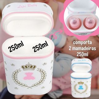 Bolsa Térmica  para 2 Mamadeiras com Isopor e Alça Desenho Ursinho AZUL ou ROSA