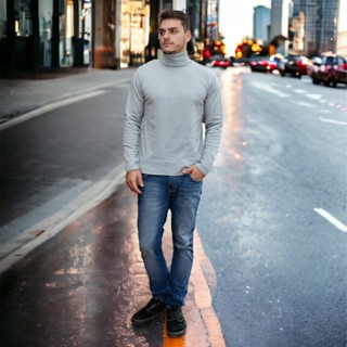 Cacharrel Blusa De Frio Masculina Gola Alta De Tricô Manga Longa