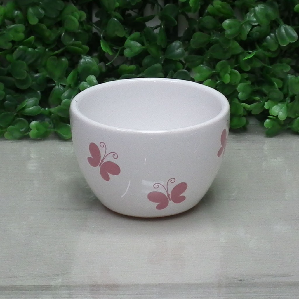 Molhadeira de Porcelana Cumbuca Bolw para Kit Higiene Bebe Borboleta Rosa