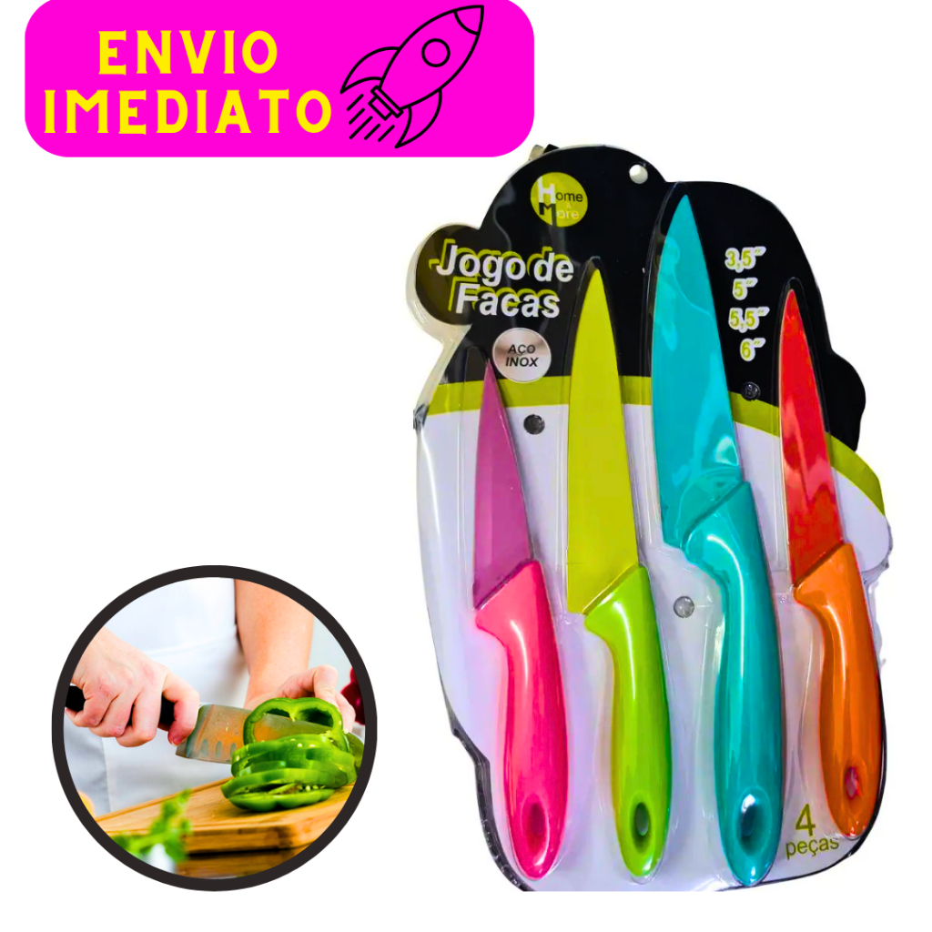 Jogo de Facas Aço Inoxidável Colorida Cozinha Kit com 4 Facas Coloridas Faca Cozinha Essencial