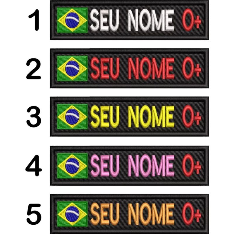 Patch Bordado kit 2 unidades tarja tarjeta Nome e tipo sanguíneo sutache